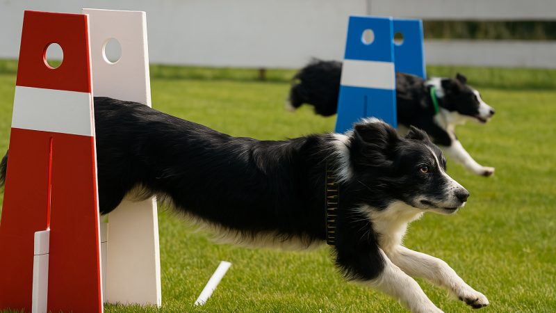 A flyball egy pörgős csapatverseny, ahol a kutyák akadályokon át futva hozzák vissza a labdát.
