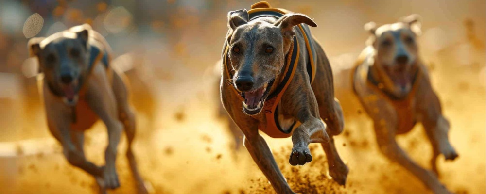 versenyző agarak futnak a pályán, lendületes mozgás és kutyás sportok